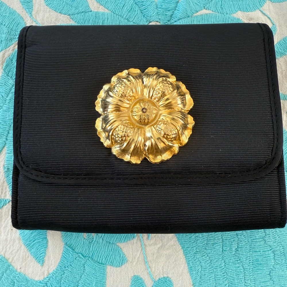 Chic Black Clutch with Gold Floral Detail